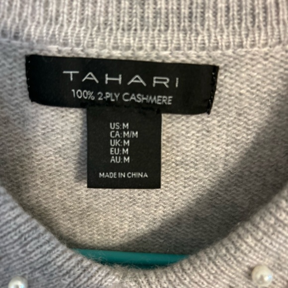 Tahari Light Gray Cashmere Sweater with Pearl Collar - Picture 3 of 5
